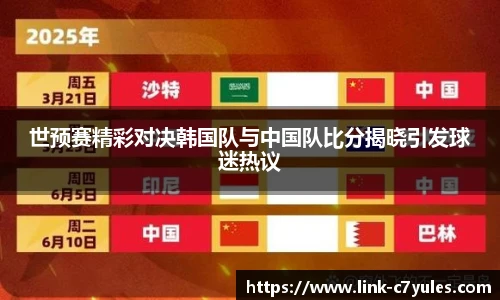 世预赛精彩对决韩国队与中国队比分揭晓引发球迷热议